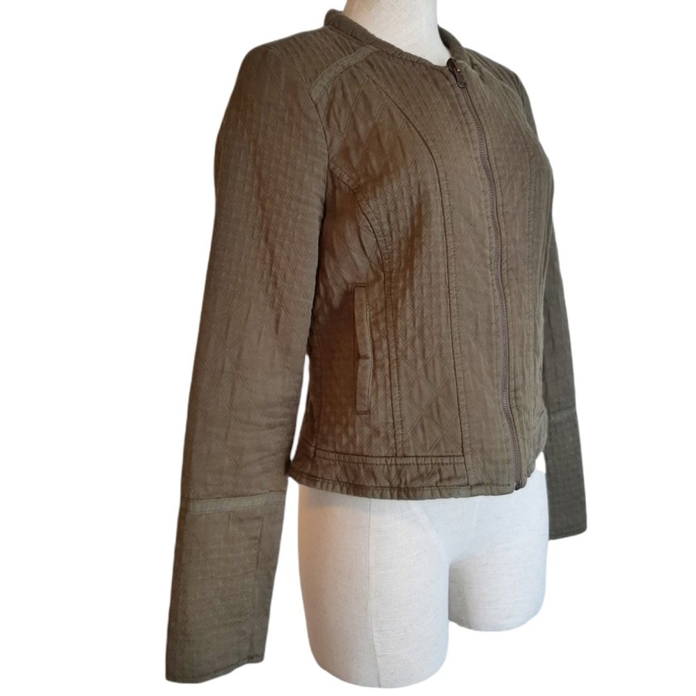Anthro Hei Hei Army Green Quilted 100% Cotton Zip Front Jacket S - Picture 5 of 10